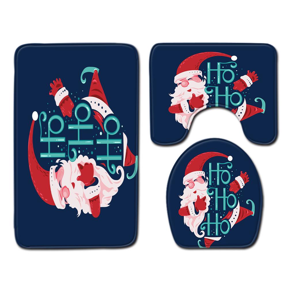 Christmas Toilet Four-Piece Floor Mat Bathroom Non-Slip Door Mat Shower Room Absorbent Carpet
