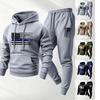 Men's Casual Printed Sweatshirt Set, Men's Fleece Hooded Drawstring Sweatshirt And Sweatpants Two-piece Set