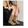 Song Xixi Apricot High Heel Slouch Cowboy Ankle Boots - Versatile Mid-Calf Stiletto for Women