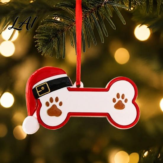 Unique Christmas Gift for Pet Owners Resin Ornament Cute Cat Paw/Bone Shaped Xmas Tree Hanging Decoration Red Riding Hood Holiday Decor with