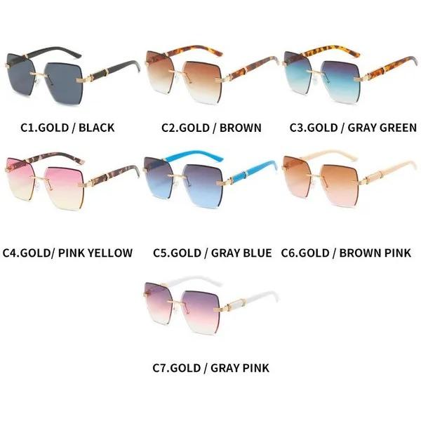 Oversized Rimless Sunglasses for Women Geometric Diamond Cutting Gradient Lens UV Protection Fashion Shades Trendy