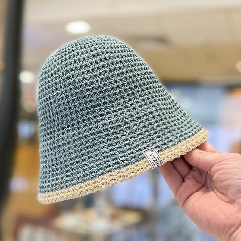Женская ажурная вязаная шапка-панама в корейском стиле, летняя дышащая панама небесно-голубой