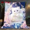 Whimsical Cat & Florals 2D Flat Pattern Flannel Blanket High Quality All Seasons Warmth and Comfort Perfect for Christmas Gifts.