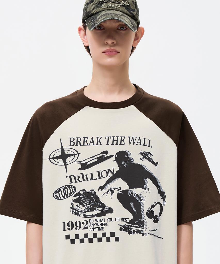TRILLION Skateboard Pigment Graphic Raglan Short Sleeve_Brown