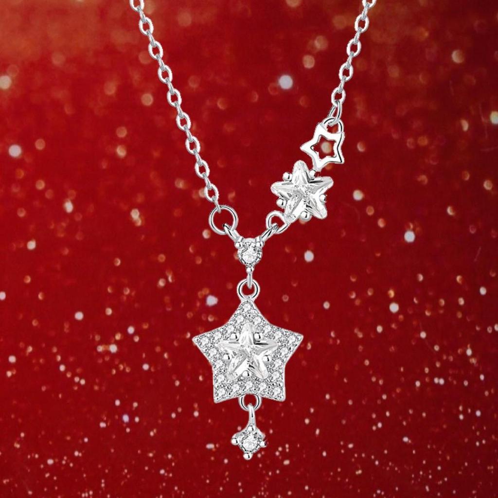 S925 Sterling Silver High-End Star Necklace: Five-Pointed, Super Flash Design, Light Luxury Clavicle Chain, Cold Style Trend.