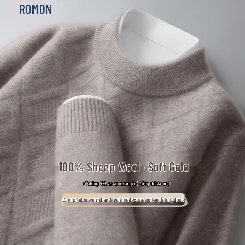 ROMON Men's Premium Wool Crew Neck Thermal Knit Sweater