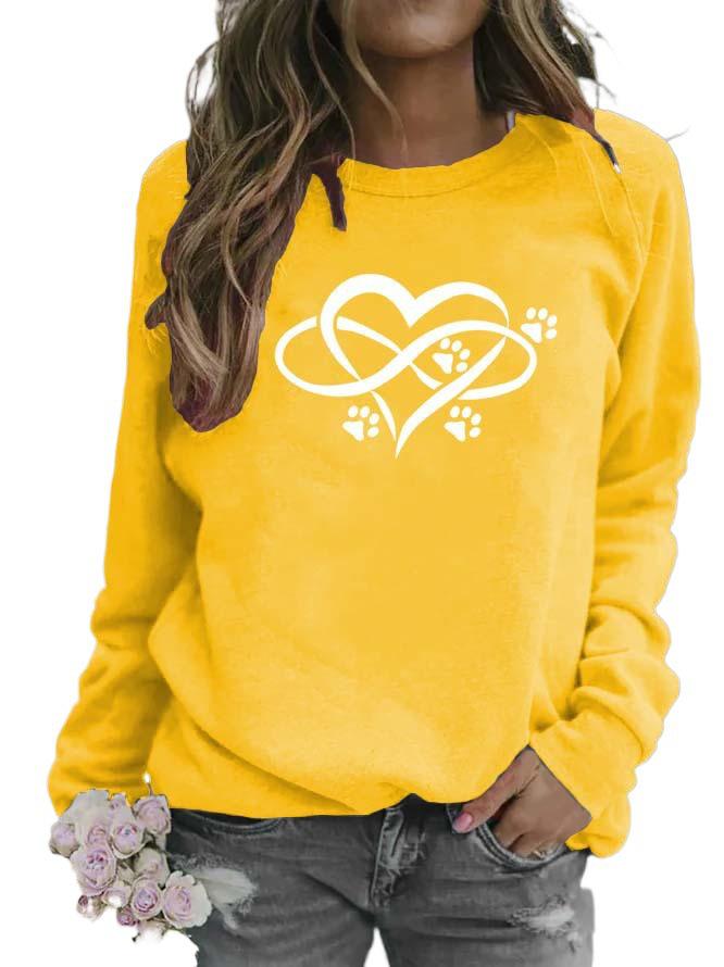 Heart Print Round Neck Women's Hoodie