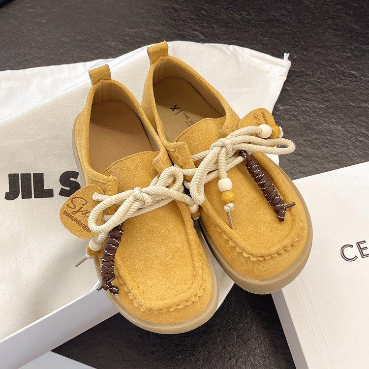 Yellow Platform Boken Shoes Women's All-inclusive Height Increase Summer and Autumn 2025 New Models with Skirts Lace-up Loafers Single Shoes