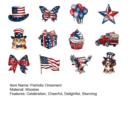 Holz-Ornamente zum 4. Juli, Vintage Patriotische Baumdekorationen, Rot Weiß Blau Rustikale Sterne Adler Flaggen Holzausschnitte Ornamente für den Unabhängigkeitstag