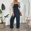 Pantaloni a vita alta senza maniche con stampa tinta unita, tute e pagliaccetti, moda donna casual, estate e primavera