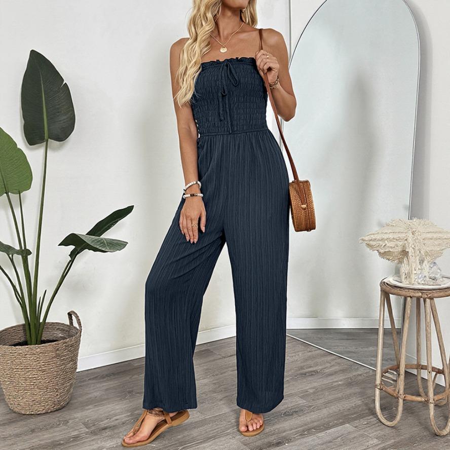 Pantaloni a vita alta senza maniche con stampa tinta unita, tute e pagliaccetti, moda donna casual, estate e primavera