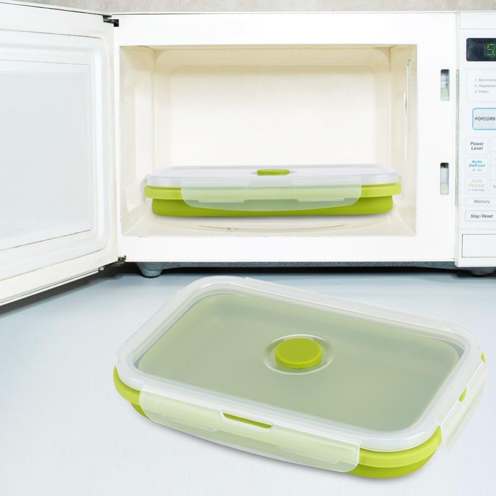 Clip-On Lid Collapsible Lunch Box 800ml Silicone Lunchbox Portable Storage Bowl For Outdoor Travel
