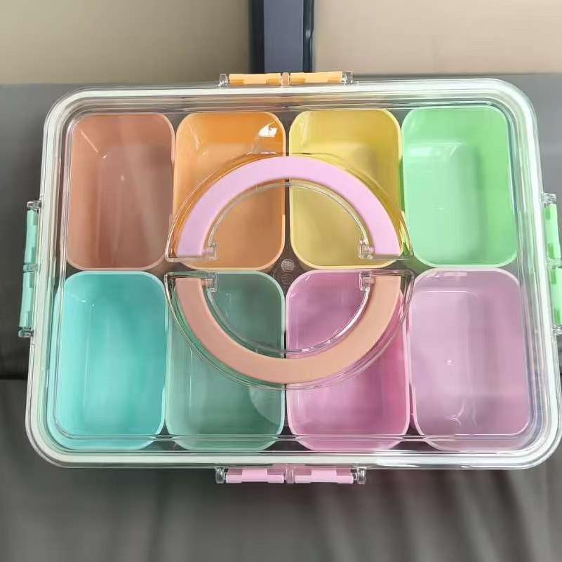 Eight-Compartment Transparent Food-Grade Storage Box for Salads and Spices