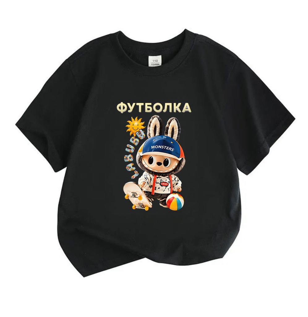 100% Cotton Kids Boys Girls Summer T-Shirt, Cute Cartoon Character Print Crew Neck Short Sleeve Casual Tees, Soft Breathable Tops for Children Daily O