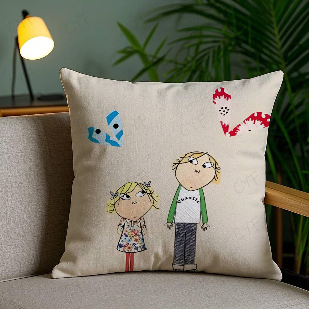 Charlie and Lola Anime Pillow Case Anti-dustmite Pillowcase Invisible Zipper Silky Short Plush Sofa Cushion Cover