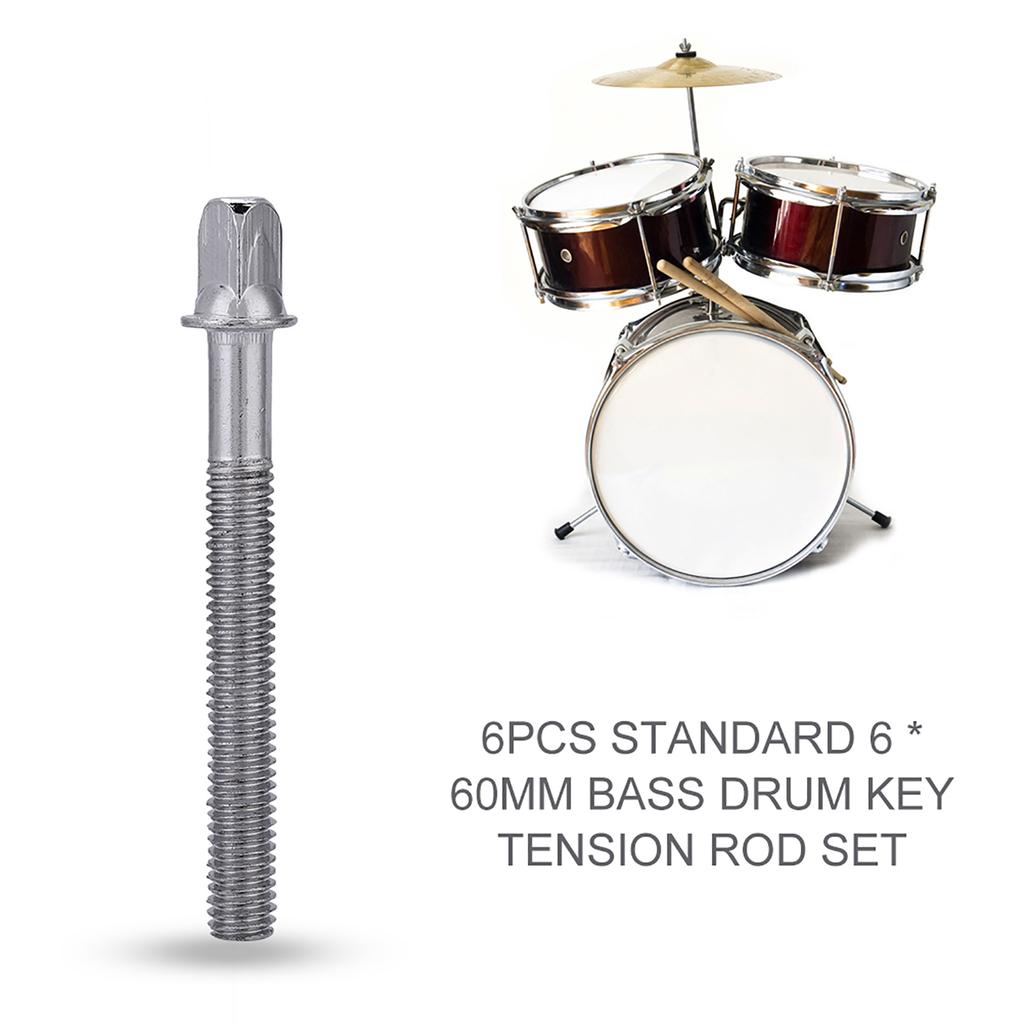 6PCS Standard 6 * 60mm Bass Drum Key Tension Rod Set Replacement Accessory