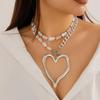 Collana con perline a forma di cuore grande, dolce e fresca, per donne, esagerata, con perle finte barocche multistrato