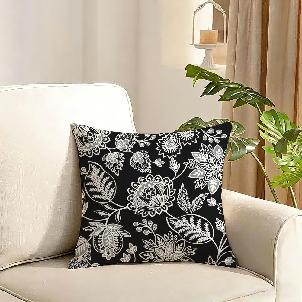 Black and White Pattern Cushion Cover Reversible Plush Pillow Cover Soft Fluffy Home Decor for Sofa Bedroom
