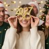 Holiday Celebration Eyewear 2 Pcs 2027 New Year Eyeglasses, Plastic Glitter Number Glass Frame, Colorful Festive Glasses for Parties Shiny Unisex