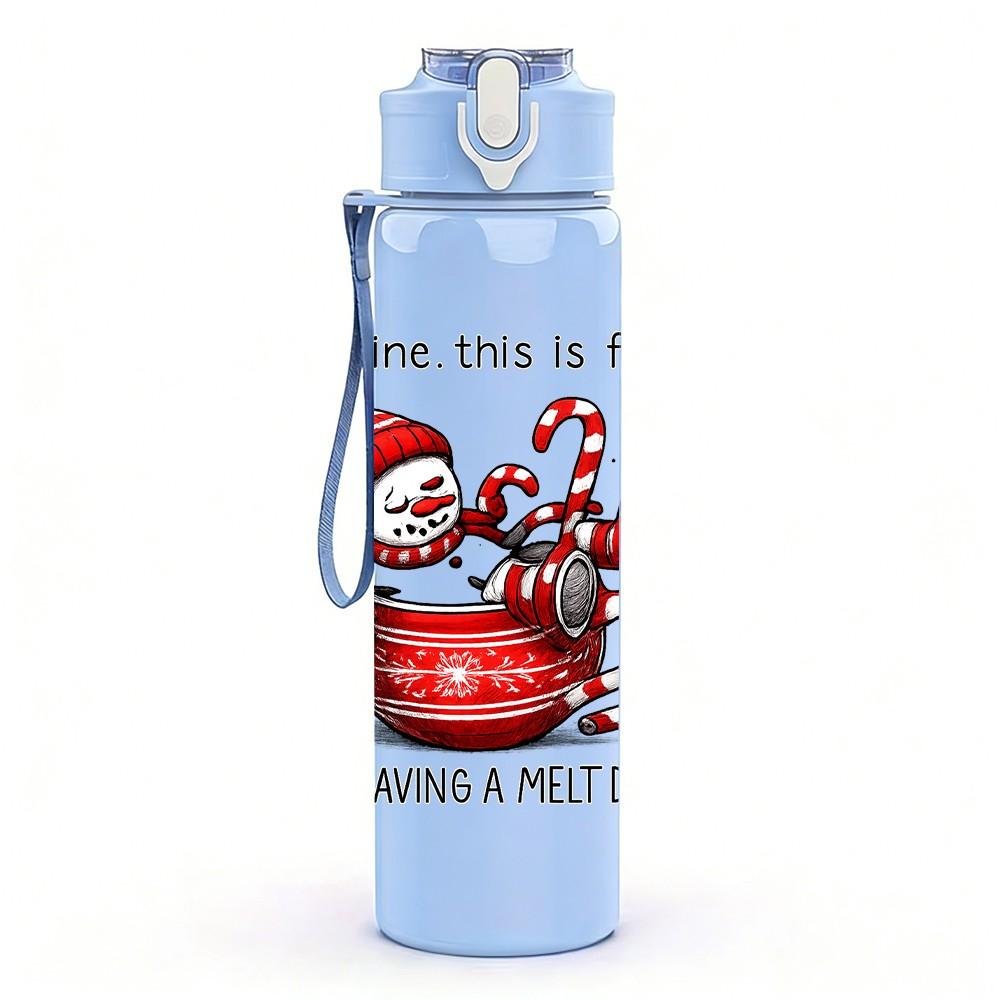 1PC Santa Snowman Hot Cocoa Art 750ml Color Plastic Sports Water Bottle Leakproof Flip Straw Lid Suitable for Sports Office Home Use