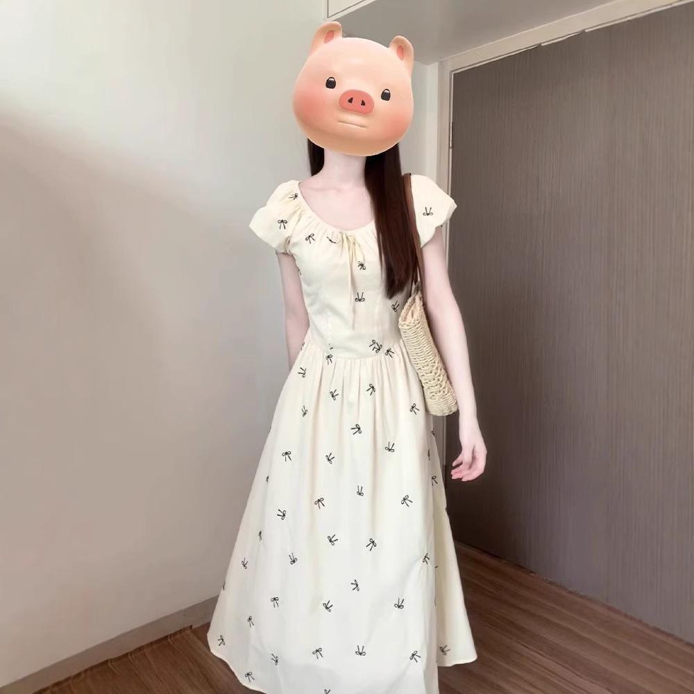 Coffee Break French Bubble Sleeve Dress Women's Summer New Small Waist Temperament Floral Dress