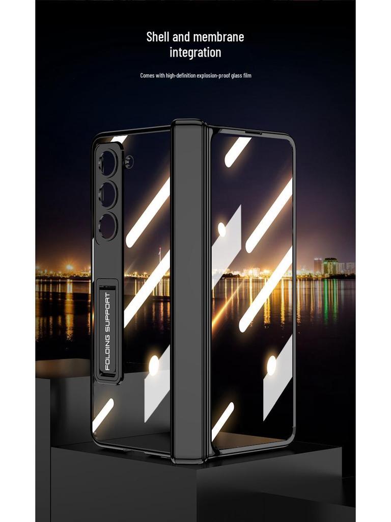 Samsung Z Fold5 Electroplated Transparent Case with Hinge Protection and Foldable Screen Bracket