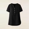 Fashionable Women's Linen V-neck Button Up Half Open Design, Fashionable Short Sleeved Shirt Color Top