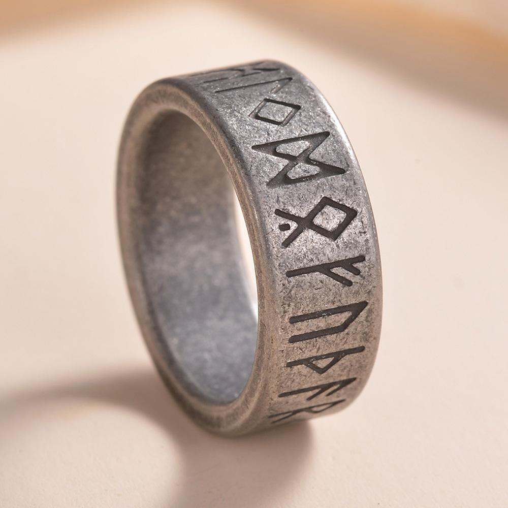 Vintage Silver Viking Rune Rings for Men Women Nordic Odin Amulet Stainless Steel Fashion Jewelry Simple Norse Style