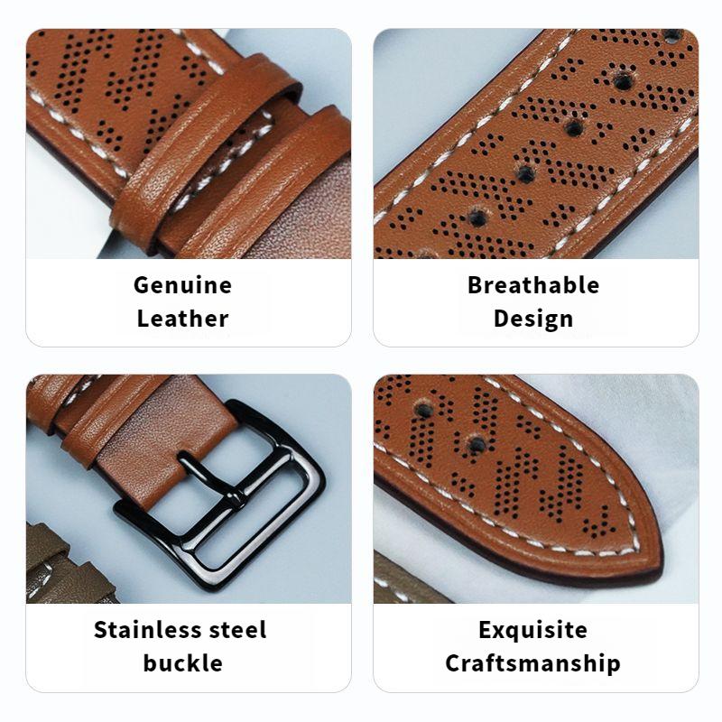 22mm Calf Leather Universal Watch Band for Smart Watch-Genuine Leather Calf Leather Breathable Open Hole Watch Band for Huawei Watch Xiaomi Watch