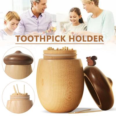 Wooden Toothpick Holder Japanese Acorn Shaped Toothpick Storage Box Stand Table Decoration Toothpick Dispenser Kitchen Organizer
