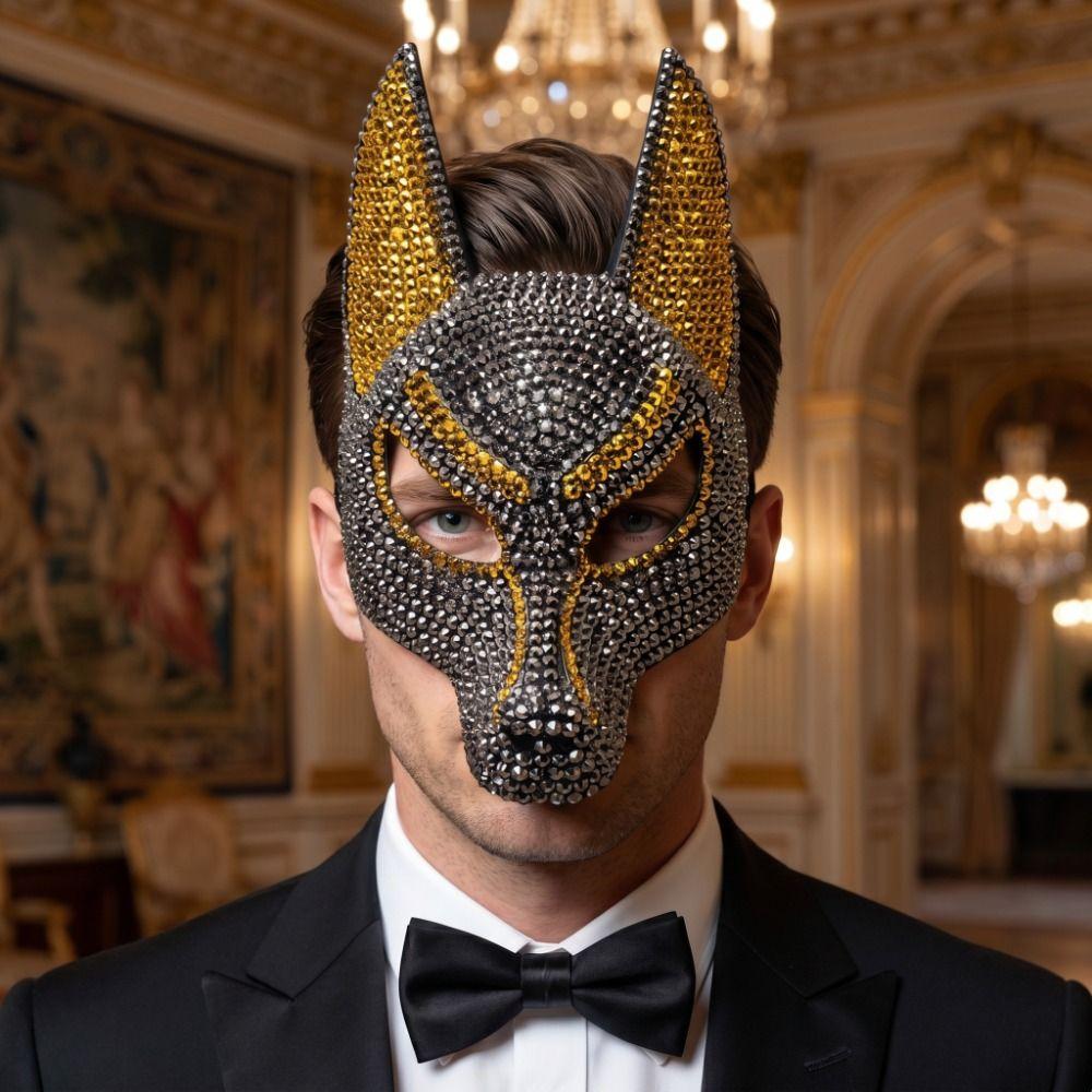 Dress Up Props Wolf Crystal Mask Luxury Design Halloween Mask Fashion Rhinestone Mask Halloween