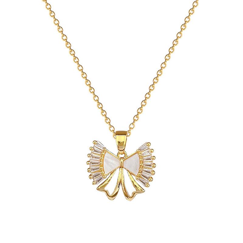 Micro-Inlaid Necklace Earrings Set Light Luxury Bow Personality Temperament Banquet Earrings Necklace Combination