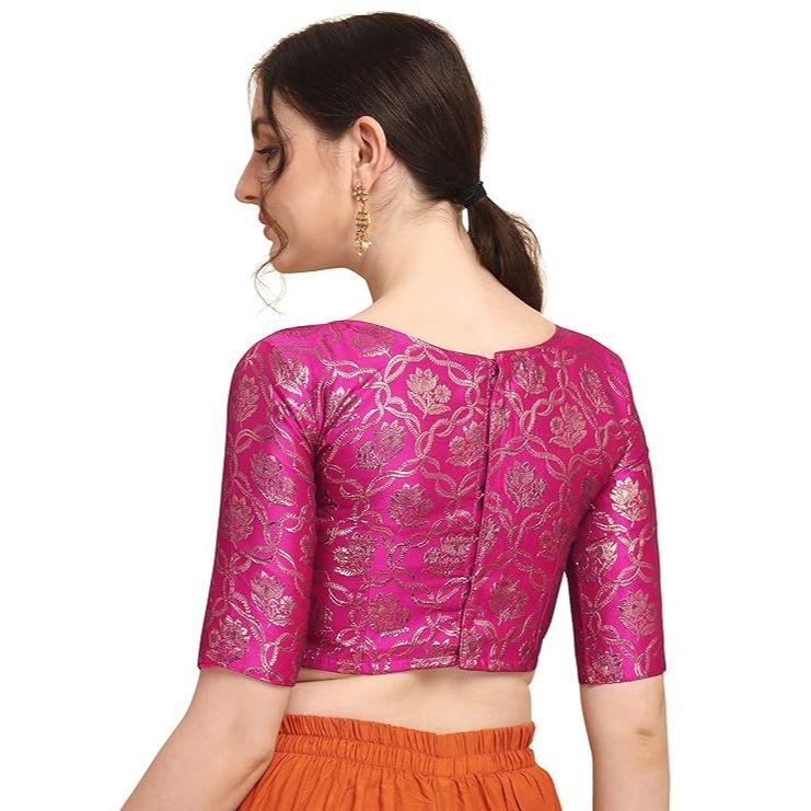 Womens Jacquard Boat Neck Saree Blouse