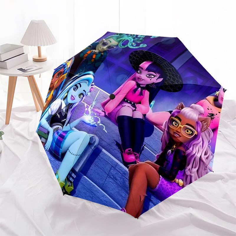 Monster High, Animation Automatic Opening and Closing, 8 rib Structure Portable Umbrella, Suitable for Men and Women in All Seasons  Perfect