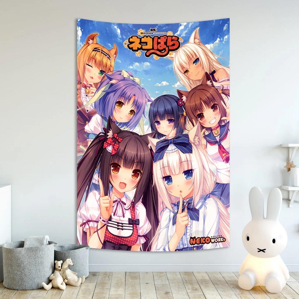 Anime Cat Maid Wall Tapestry Cute Background Fabric Room Decor For Girls Dorm Psychedelic Style Hanging Art