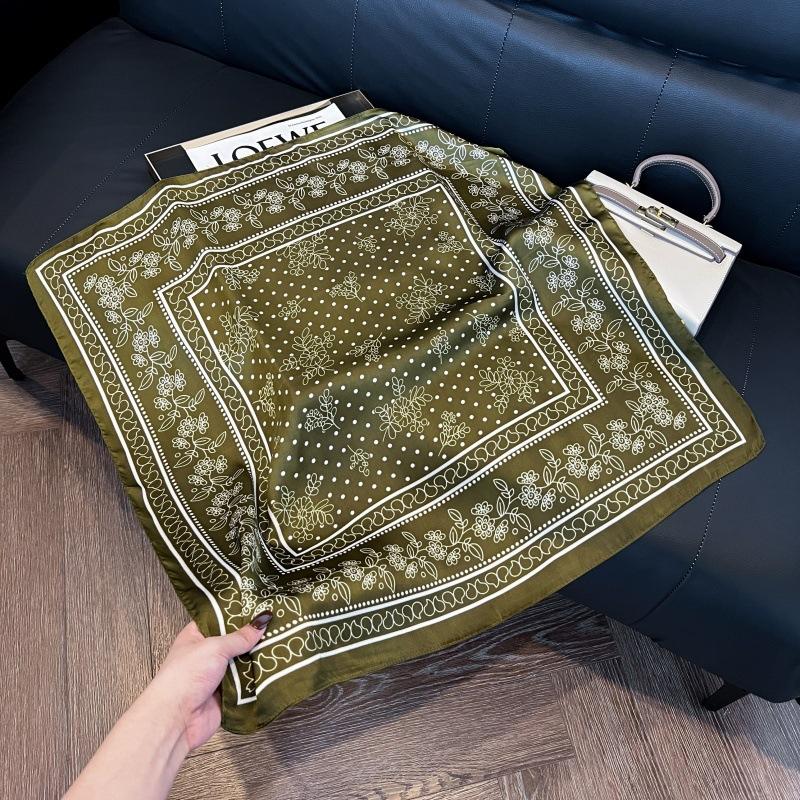 Silk scarf women's spring and autumn decoration versatile ins simple style striped square scarf streamer simulation silk fashion scarf scarf scarf