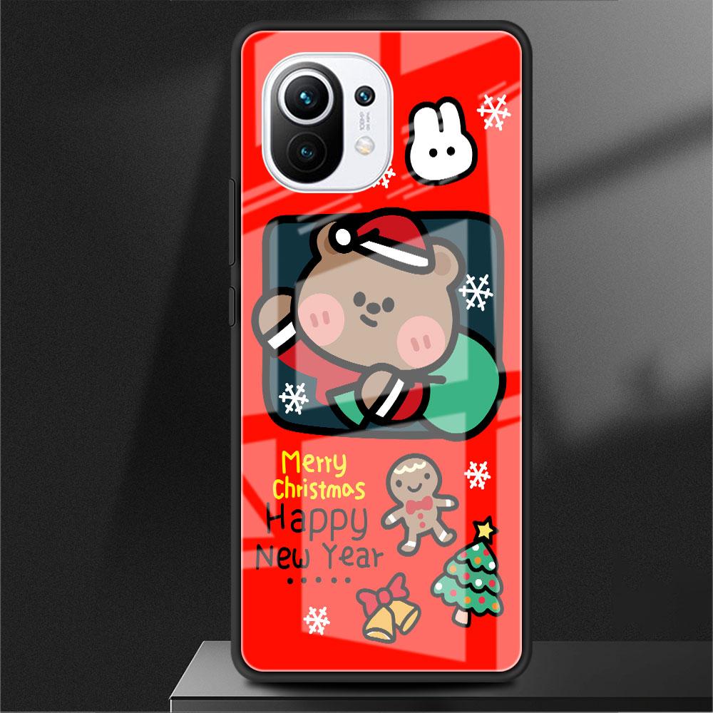 Glass Case For Xiaomi Poco X3 NFC 11 Lite 11T F3 M3 For Redmi Note 11 10 9 8 Pro 10S 9S 9A 9C Phone Cover Snowman Christmas Cute