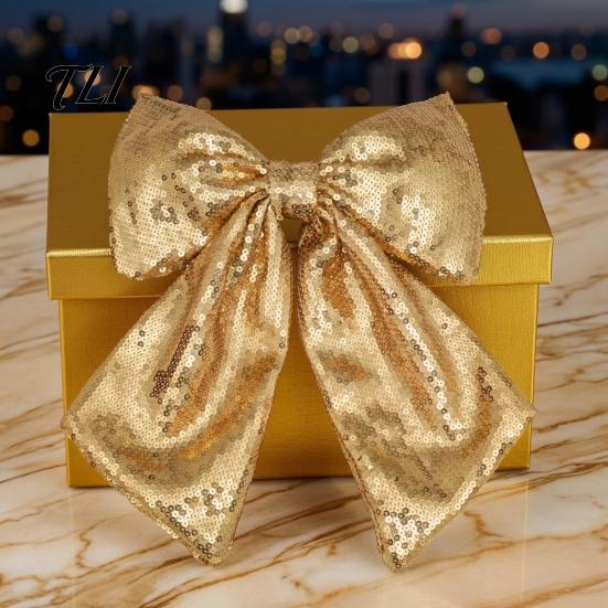 Durable Polyester Bows for Seasonal Decor Christmas Large Bow Pendant with Sequin, Multi-Layered Glitter Decorative Hanging Holiday Parties Ornament,