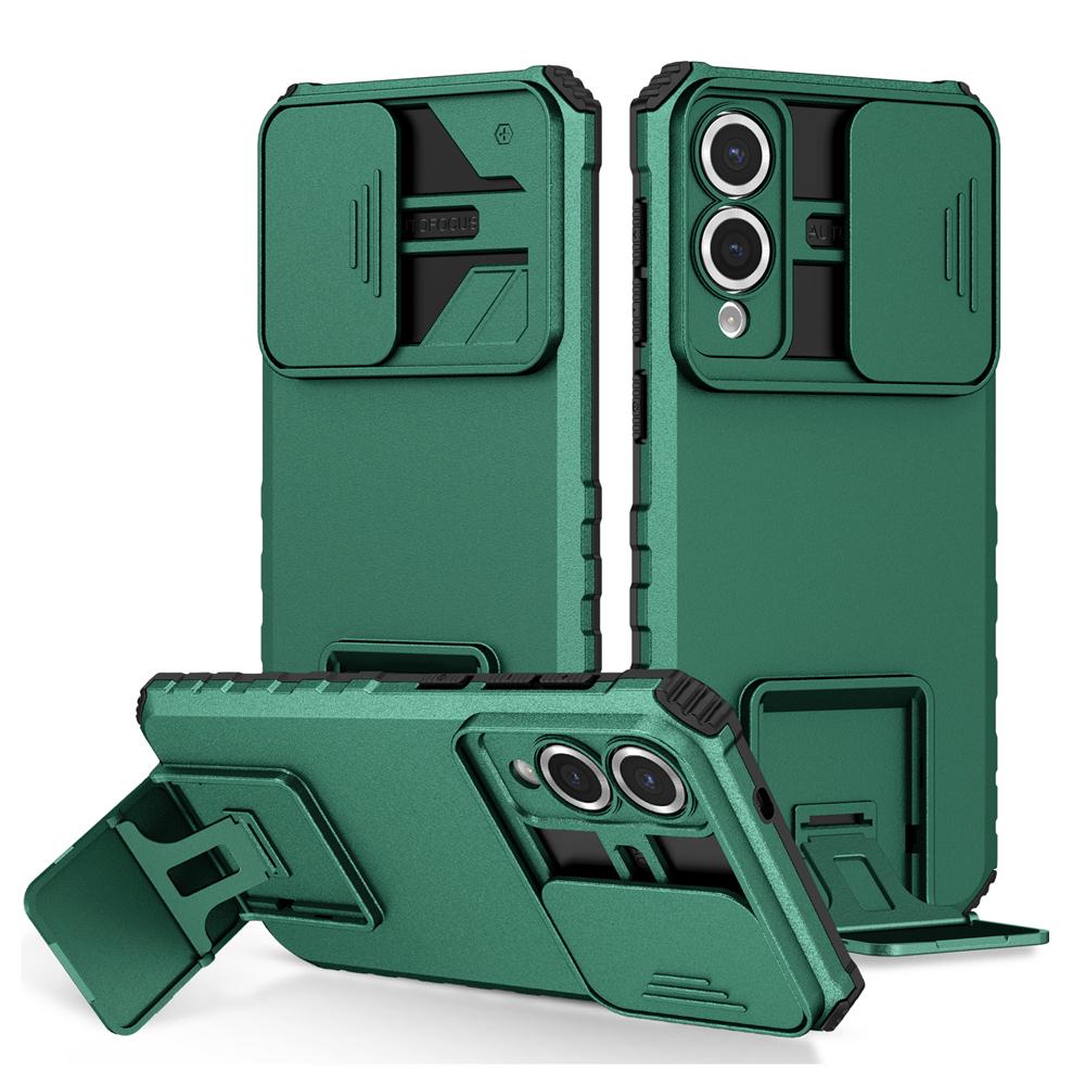 KEYSION Shockproof Armor Case for Samsung S25 Edge 5G Slide Camera Lens Protection Live Stand Phone Cover for Galaxy S25 Edge 5G