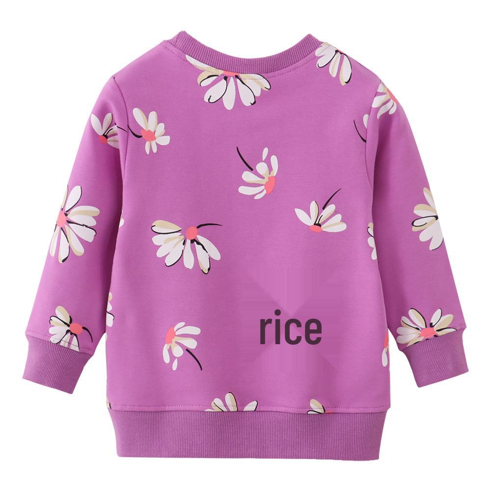 Girls' Cartoon Knit Terry Cotton Hoodie - Long Sleeve, Autumn Style, European American Trend, Children's Clothing