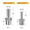StainlessSteel 3/8" 1/2" BSP Male Thread Pipe Fitting 8mm 12mm Barb Hose Tail Pagodas Coupling Connector