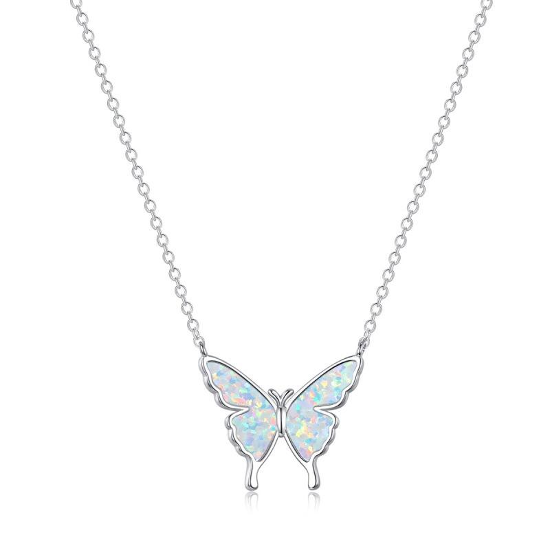 European, American and Korean niche platinum white Opal butterfly necklace women s versatile collarbone chain