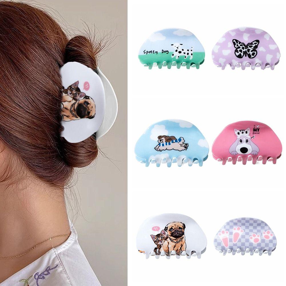 

Grid Half-moon Shark Clip Paw Butterfly Hair Clip Sweet Acrylic Dog Hair Claw Lady/Girls