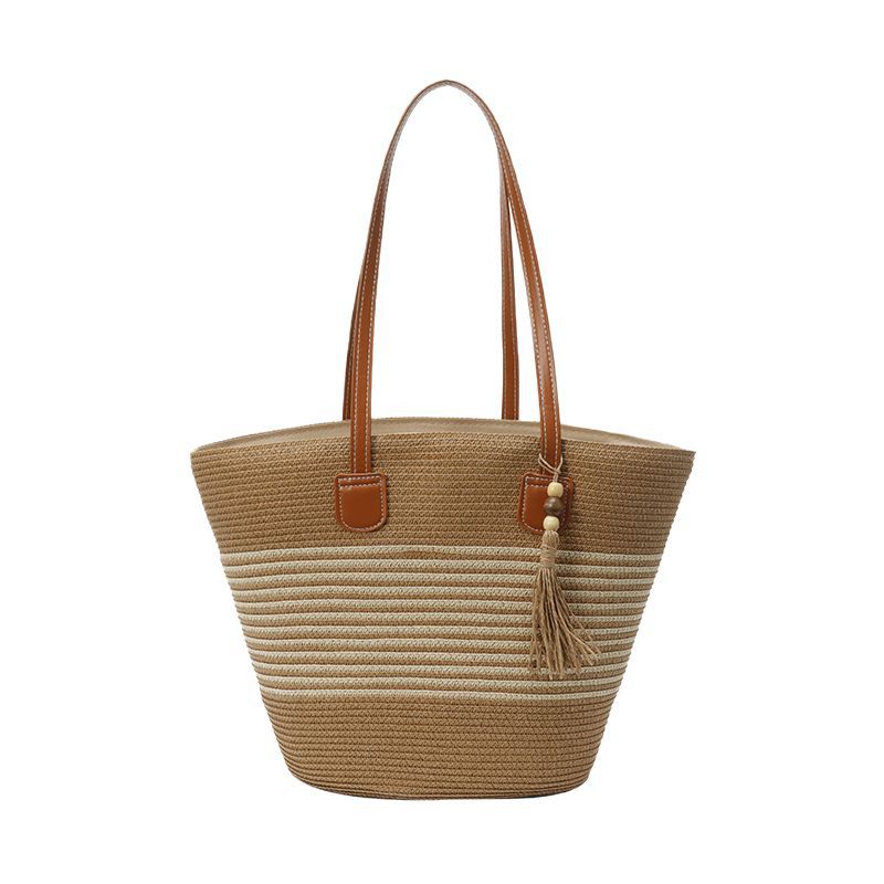 Portable Straw Bag Women's Large-capacity Woven Shoulder Tote Bag Seaside Vacation Woven Bag