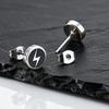 Punk Enamel Lightning Stud Earrings for Men,Stainless Steel Round Stud Earrings,Male Hiphop Piercing Jewelry Gift