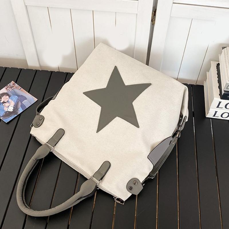 Womens Star Shoulder Bag Canvas Handbags Large Capacity Crossbody Bag Aesthetic Messenger Bag Fashion Satchels Bag