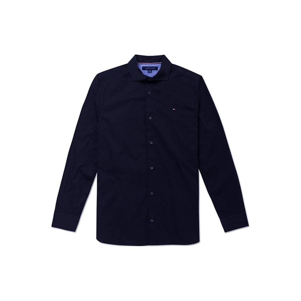 Tommy Hilfiger Solid Color Point Collar Versatile Button Long Sleeve Shirt Men Shirts Navy-Blue 78B7530-475