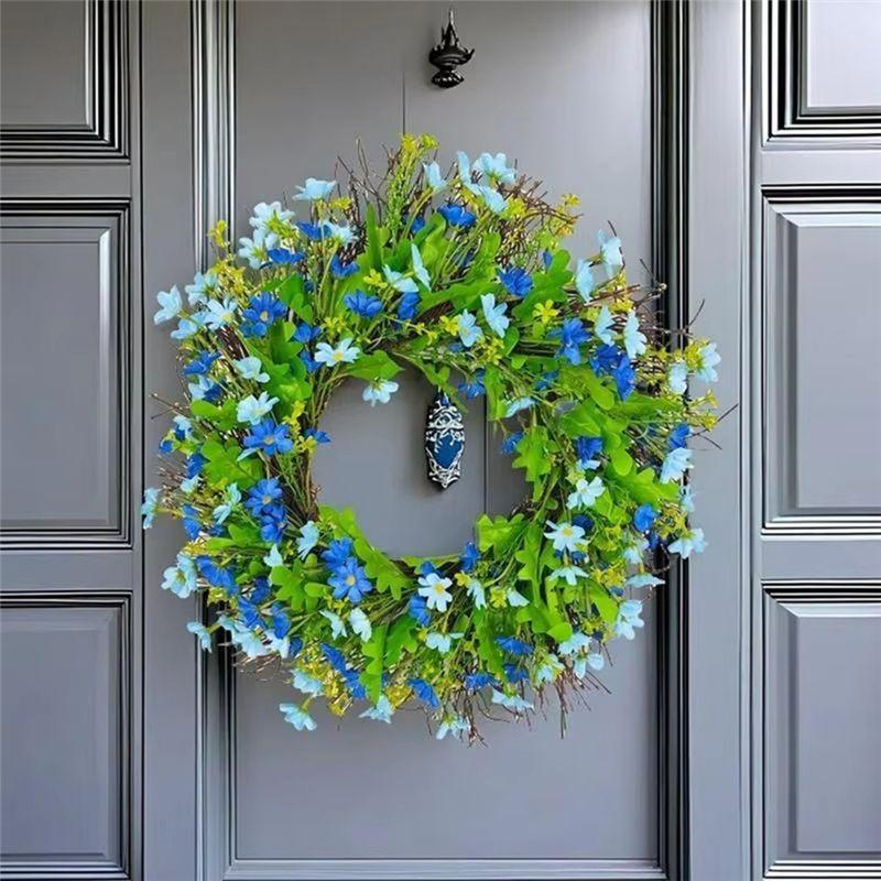 M-Modern-Spring Wreath For Front Door Artificial Spring Front Door Garland Bright Color Wildflower Wreath For Porch Fireplace