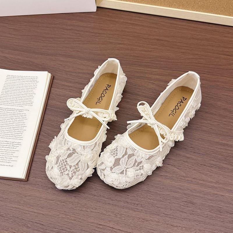 Fashion New Flat Shoe Fashion Lace Mesh Women Shoes Breathable Simple Retro Elegant Sandals Classic Temperament Exquisite Mary Jane 2025