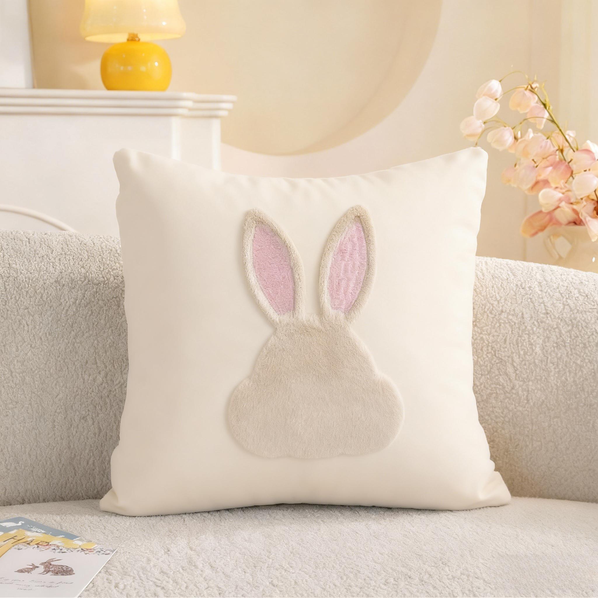 

Easter Bunny Ears Pillow Cover Cute Rabbit Cushion Cover Holiday Decorative Throw Pillow Case for Sofa Bed Home Decor грязно-белый